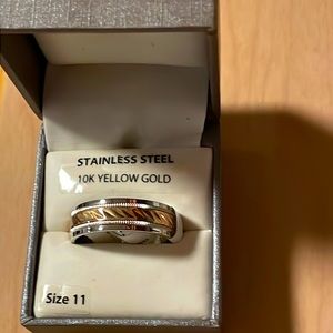 Stainless Steel and 10K Yellow Gold Men's Ring